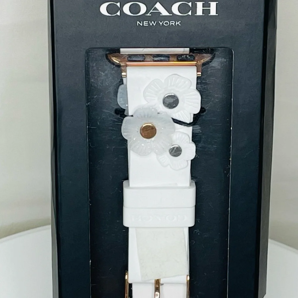 SOLD new in-box Coach Apple watch white Tea Rose flower Silicon strap 38mmx 40m - Picture 7 of 7